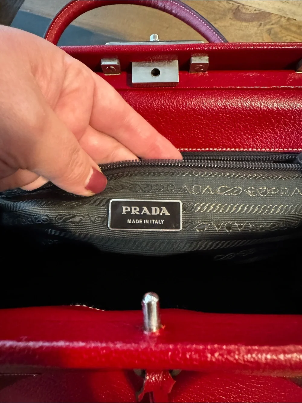 Prada Red Leather Top-Handle Satchel with OG Authenticity Card